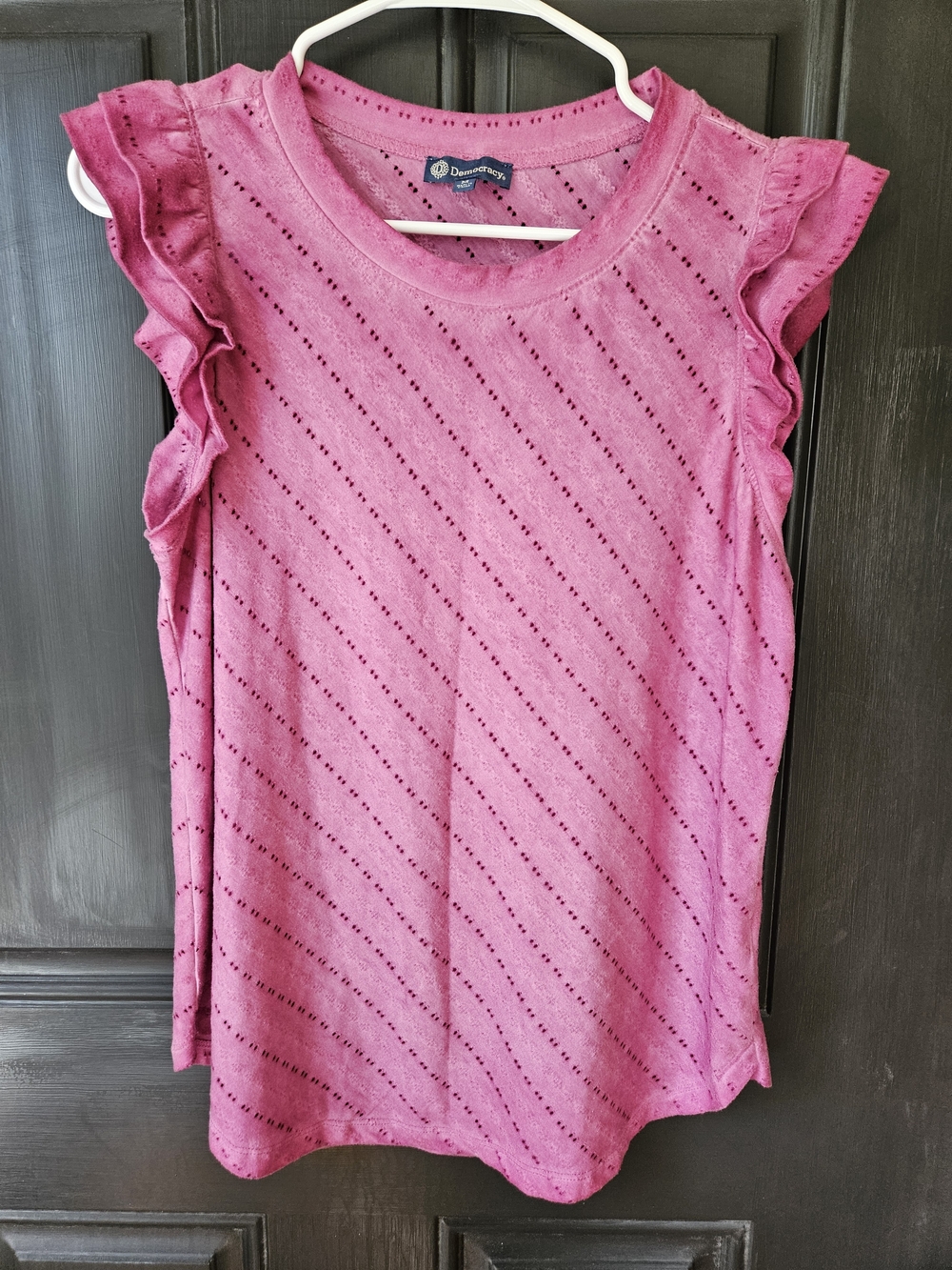 Democracy Rose Pink Eyelet Crewneck Top